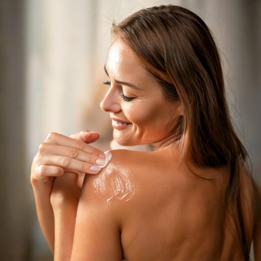 Firefly generate a image of female treating her scar with gel. 69799